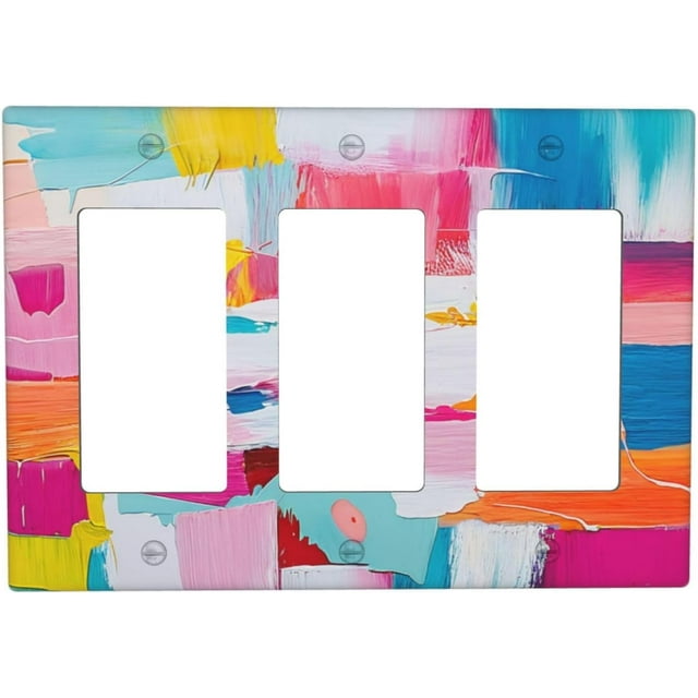Light Switch Covers Multicoloured Modern Watercolor Oil Painting 3 Gang Rocker Electrical GFCI Decorative Triple Outlet Wall Plate Cover Switchplate for living Room Bedroom Decor