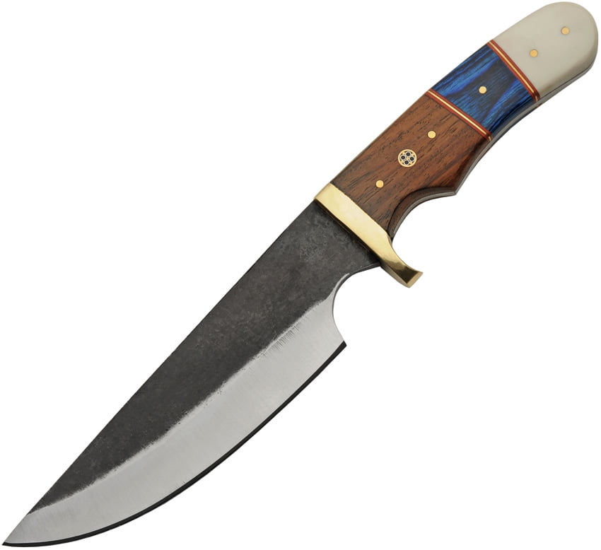 SZCO Supplies 10.5” Bone and Wood Handle Outdoor Fixed Blade Utility Knife with Leather Sheath