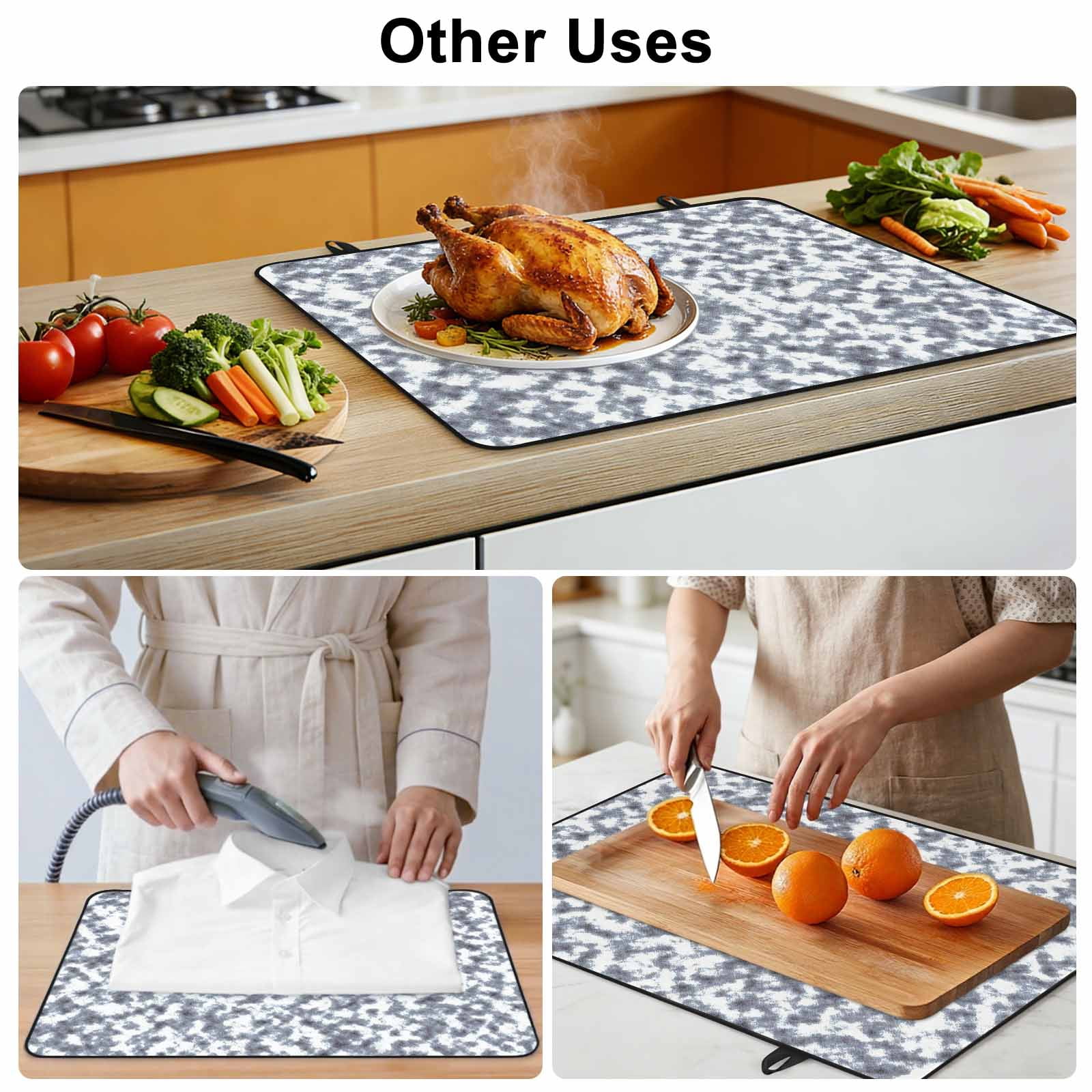 Grey White Stove Top Cover for Electric Stove, Heat-proof & Non Slip Glass Top Stove Cover Protector, Modern Geometric Gray Ombre Abstract Art Kitchen Flat Cooktop Rubber Mat 24x21 Inches