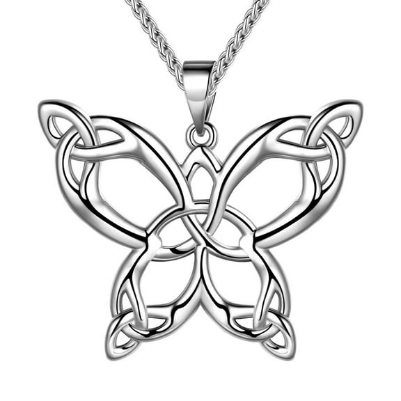 Jewmon Celtic Knot Butterfly Necklace White Gold Plated Irish Trinity Knot Butterfly Jewelry Gift for Women