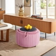 thumbnail image 4 of UIXE 30" Round Storage Ottoman with Flip Top Tray Upholstered Ottoman Coffee Table Modern Velvet Circle Footstool for Bedroom Entryway, Pink, 4 of 7