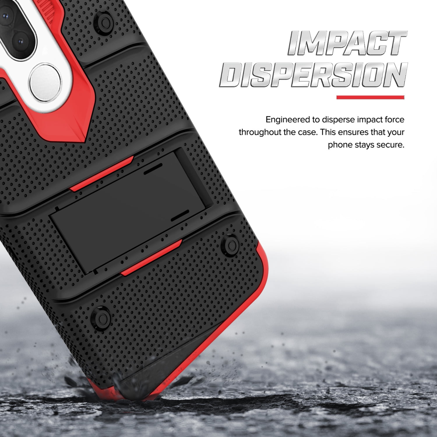 ZIZO BOLT Series Alcatel 7 Case Military Grade Drop Tested with Tempered Glass Screen Protector Holster REVVL 2 Plus Black Red