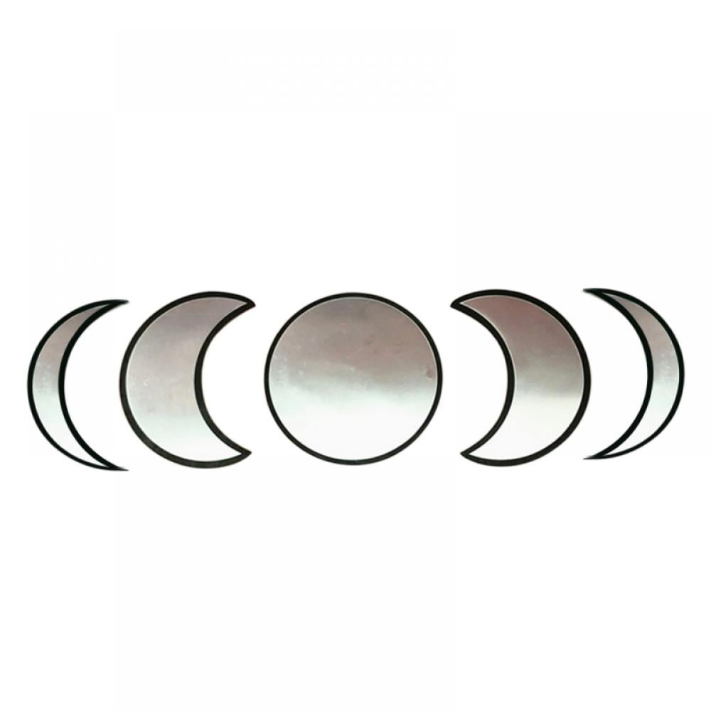 SelfTek 5 Pcs/Set Moon Phase Mirror Sticker Adhensive Moon Mirror Decorative Wall Decals Bohemian Decorations for Bedroom Living Room Office Apartment Dorm