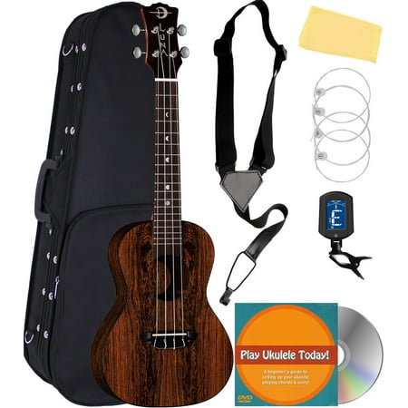 Luna Crescent Caidie Concert Ukulele Bundle with Hard Case, Strap, Tuner, Strings, Austin Bazaar Instructional DVD, and Polishing Cloth