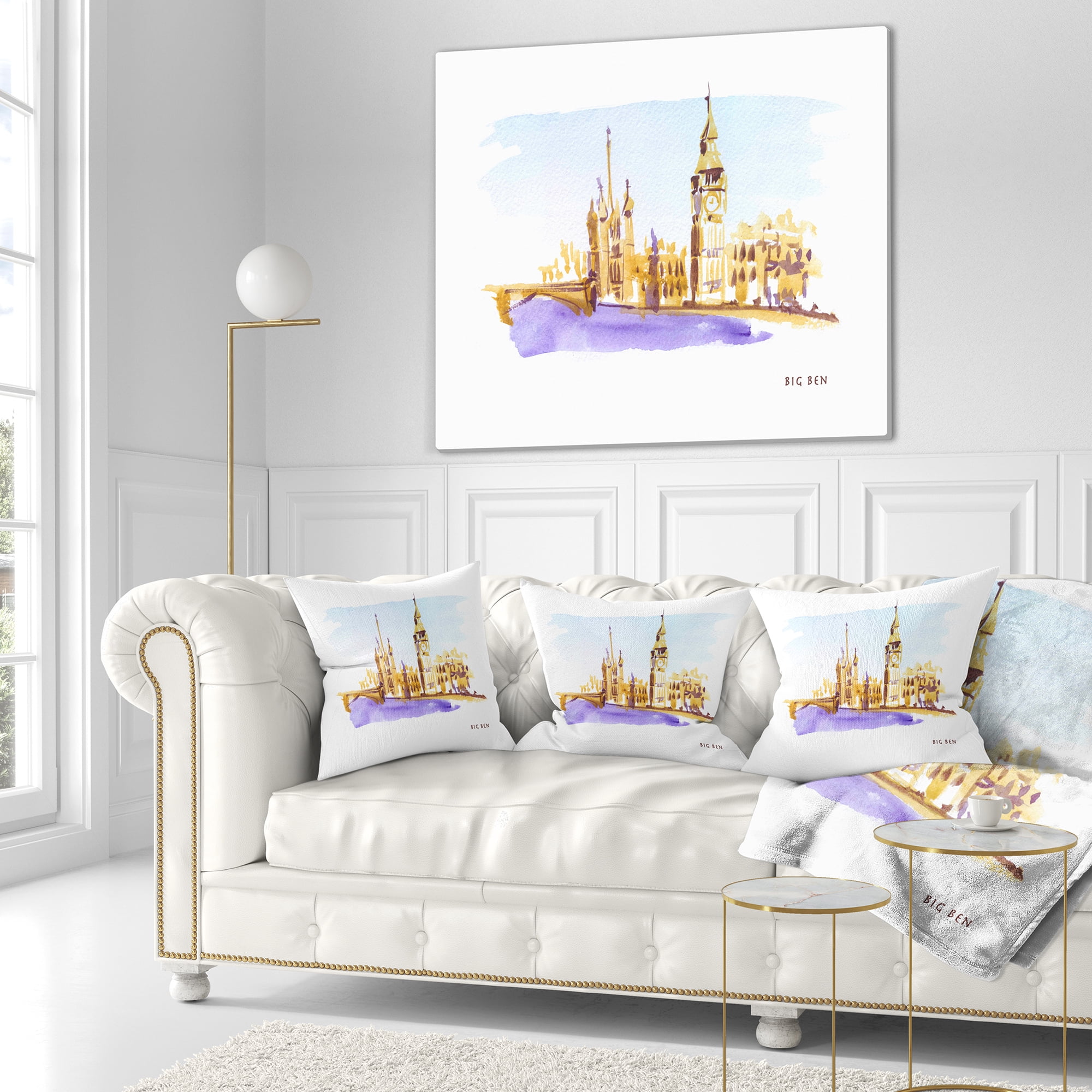 Designart London Brown Illustration - Cityscape Painting Throw Pillow - 16x16