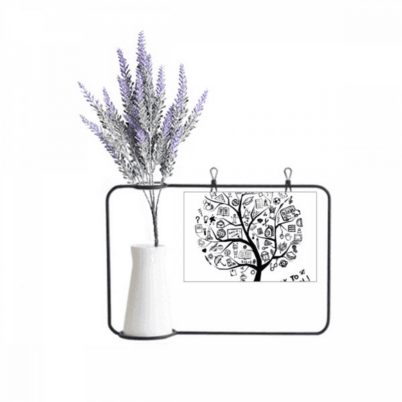 Cute Graffiti School Style Tree Outline Artificial Lavender Flower Vase Bottle Card