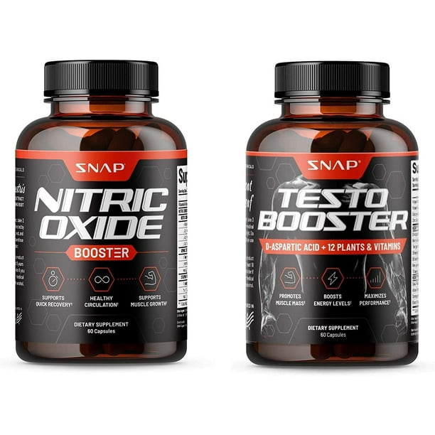 Snap Men S Testosterone Nitric Oxide No2 Booster Supplements Bundle Pre Workout Muscle Builder Energy Libido Boost 60 60 Capsules Walmart Com