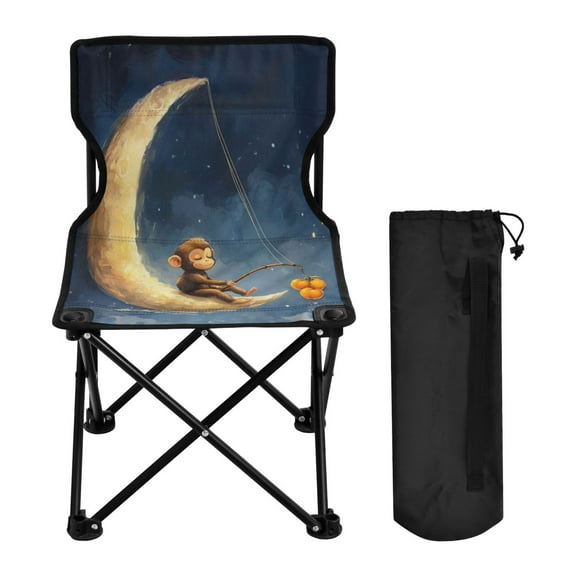 WOBOGO Cute Monkey Sitting on The Moon Camping Chair Convenient Four Corner Backrest Folding Stool Can Hold Up to 220lbs