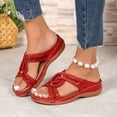 thumbnail image 2 of Pandaie Sandales à Petit Talon Compensé pour Femmes, Habillées, à Plateforme, à Bout Ouvert, Mules Confortables pour la Marche, Décontractées, à Enfiler, Chaussures d'Été, Rouge, 6, 2 of 9