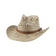 thumbnail image 1 of Sombrero de paja de malangrass con ala tejida a mano para primavera y verano, sombrero de vaquero de estilo étnico hueco tejido en stock, sombrero tibetano transfronterizo, 1 of 6