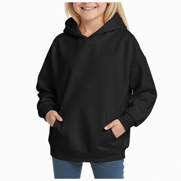 Nwiuh Girls Oversized Hoodies Fleece Pullover Sweatshirts Kids Fashion Casual Outfits Fall Winter Clothes (Black, 13-14 Years)