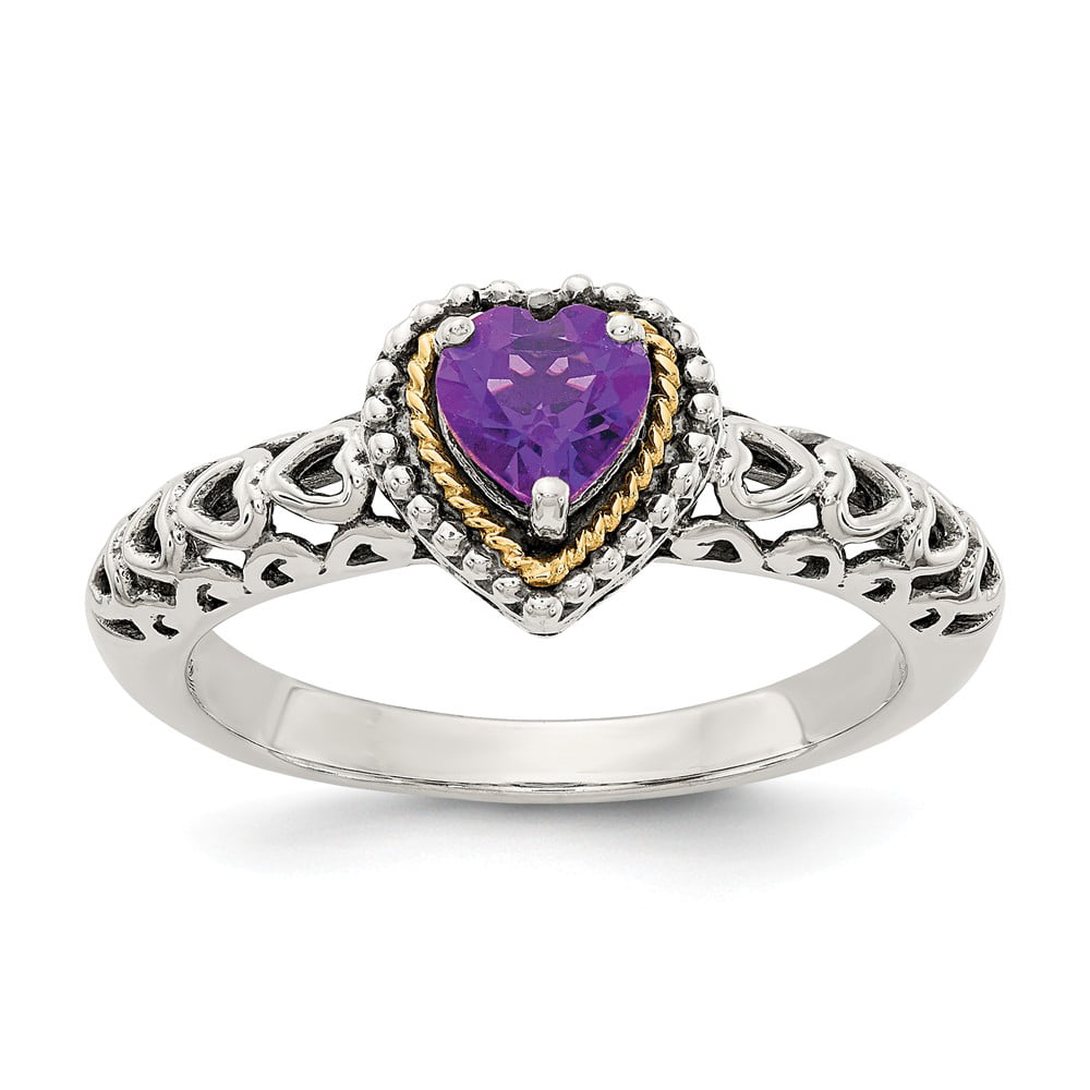 Mia Diamonds 925 Sterling Silver and 14k Yellow y Amethyst Cushion Ring