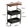 thumbnail image 2 of 3-Tier Metal Rolling Utility Cart with Wood Top – Lockable Wheels, Mobile Storage Organizer for Kitchen, Office, Bedroom, Sturdy Frame, Space-Saving Design – White / Black, 2 of 5