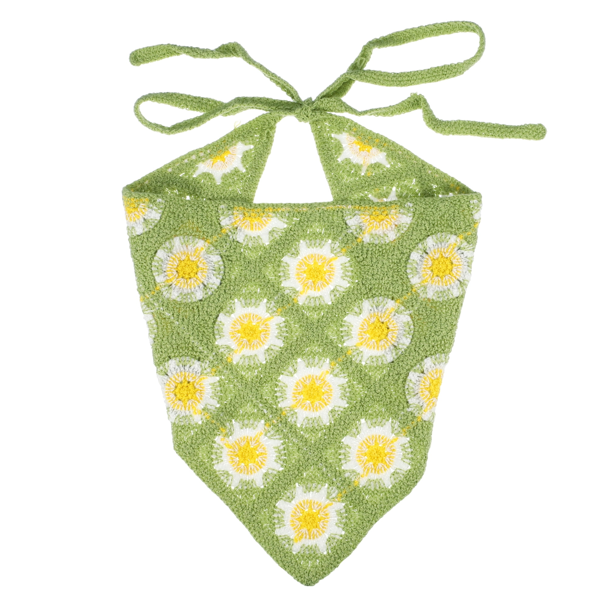 Unique Bargains Fashion Flower Knitted Hollow Triangle Headwrap 20.08"x9.84" Green 1 Pc