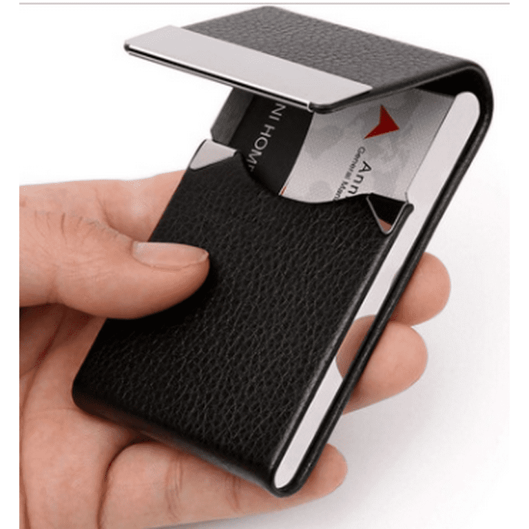 Business Card Holder Metal Business Card Case Pocket Card Holder for Women Men Professional PU Leather Business Card Holders Name Card Holder Purse Card Case with Magnetic Closure Black xbz Walmart ...