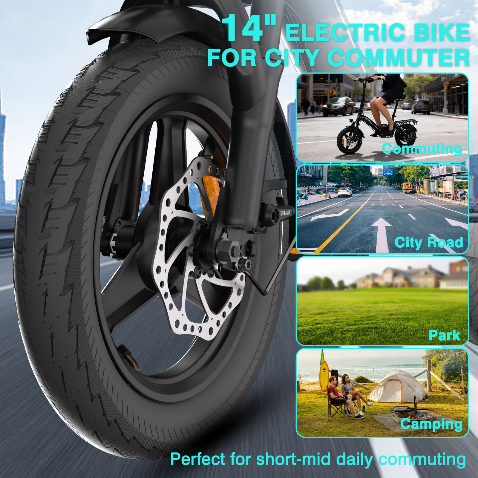 Bodywel Adult Electric Bicycles, 14" E Bikes For Adults Electric, 500W Peak Motor, 36V 13Ah Battery, Folding Ebike for Commuter, Electric Bike, UL2849