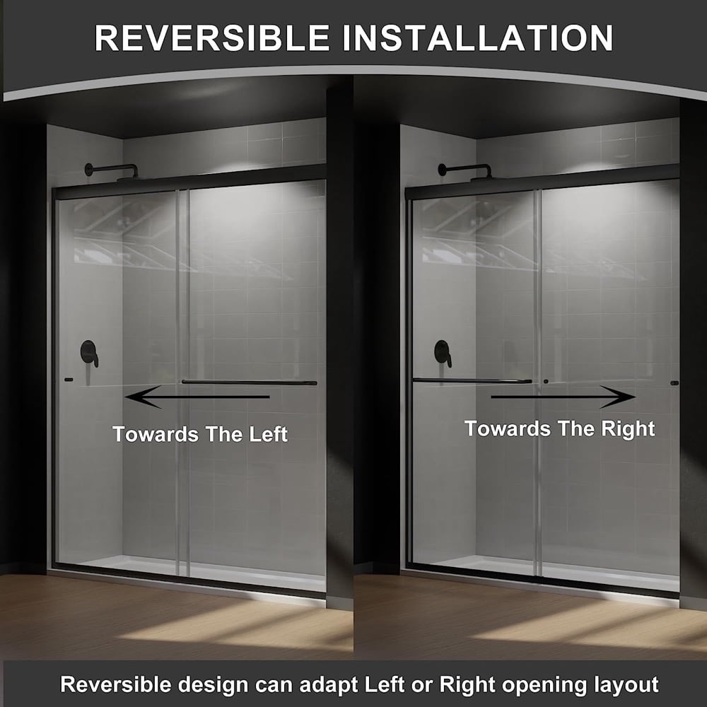 56-60" W x 70" H Semi-Frameless Sliding Shower Door, Glass Shower Door with 1/4'' (6mm) Clear Tempered Glass, Shower Doors can be Installed Left and Right