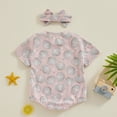 thumbnail image 3 of Bagilaanoe Newborn Baby Girl Summer Rompers Print Short Sleeve Bodysuits + Headband 6M 12M 18M 24M Infant Casual One Piece Jumpsuit, 3 of 8
