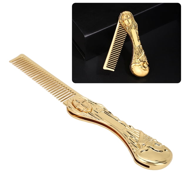 Folding Beard Comb, Zinc Alloy Prevent Static Pocket Oil Hair Comb for Men