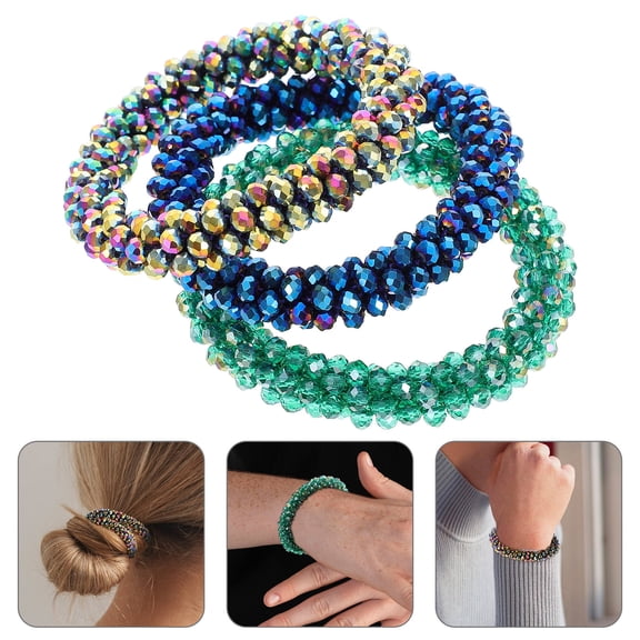 OULII Elastic Hair Scrunchies Crystal Hair Tie Bracelet Multicolor 3Pcs