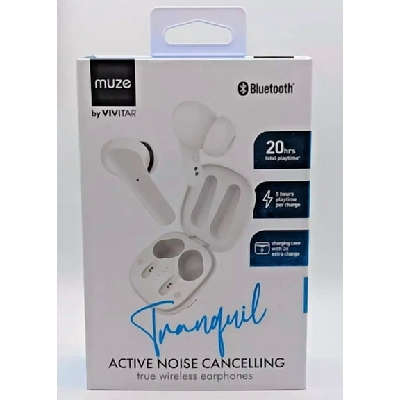 ELARA- Tranquil Active Noise Cancelling Wireless Headphones - White (Muze By Vivitar)