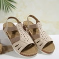 thumbnail image 5 of Beige Ladies Flexible Slides, Hollow Construction Round Head Open Toe Elastic Wedge Heel Sandals, 5 of 8