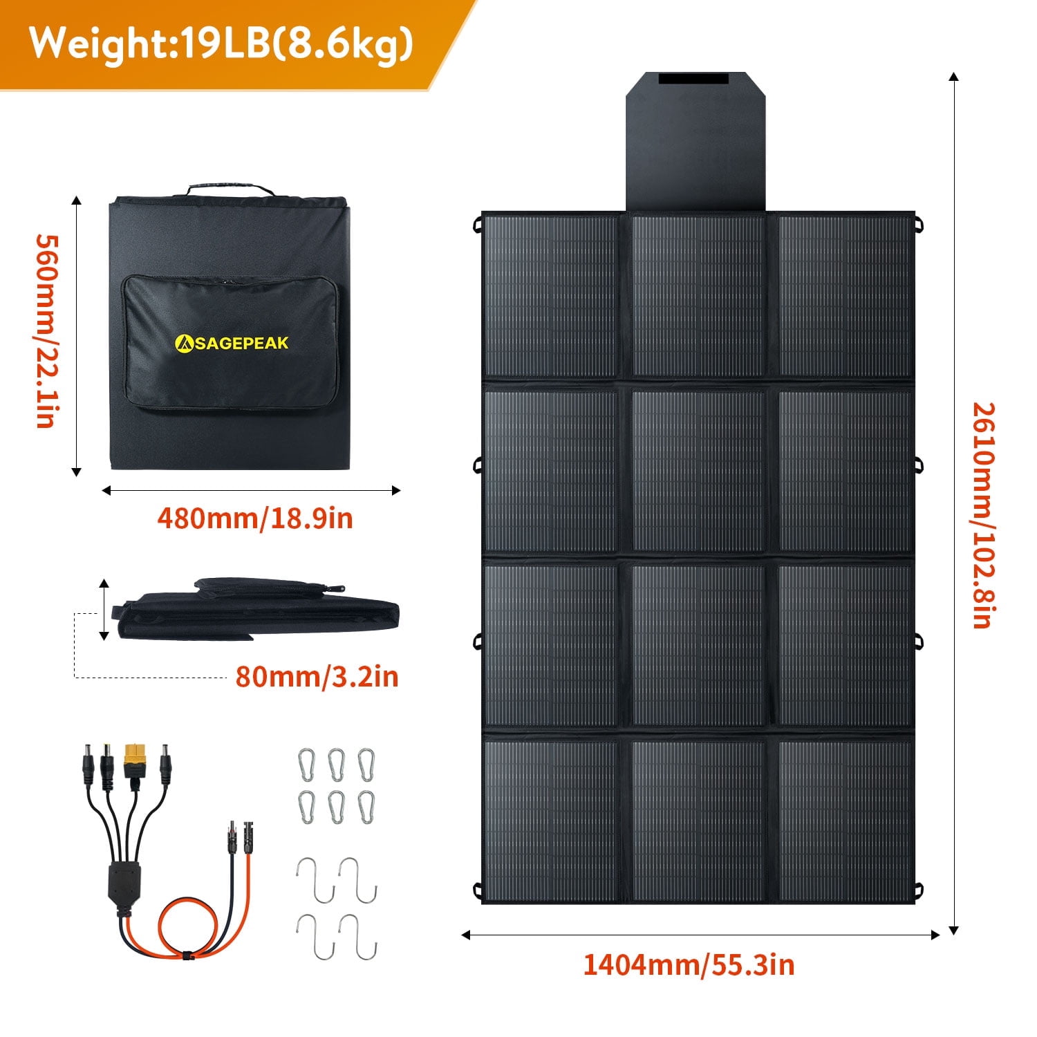 SAGEPEAK 500W Foldable Solar Panel, 23% High Efficiency IP67 Waterproof Solar Charger for Power Station, RV, Camping