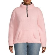 No Boundaries Juniors' Plus Size Quarter-Zip Pullover Sherpa Sweatshirt