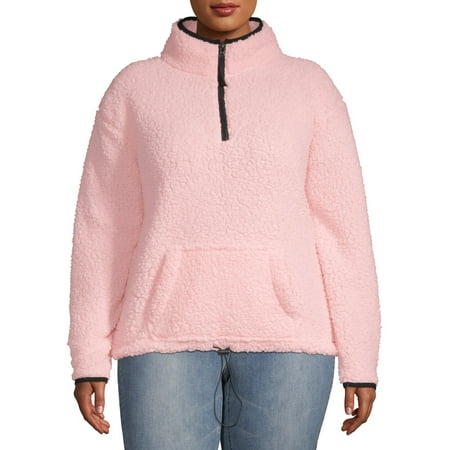 No Boundaries Juniors' Plus Size Quarter-Zip Pullover Sherpa Sweatshirt