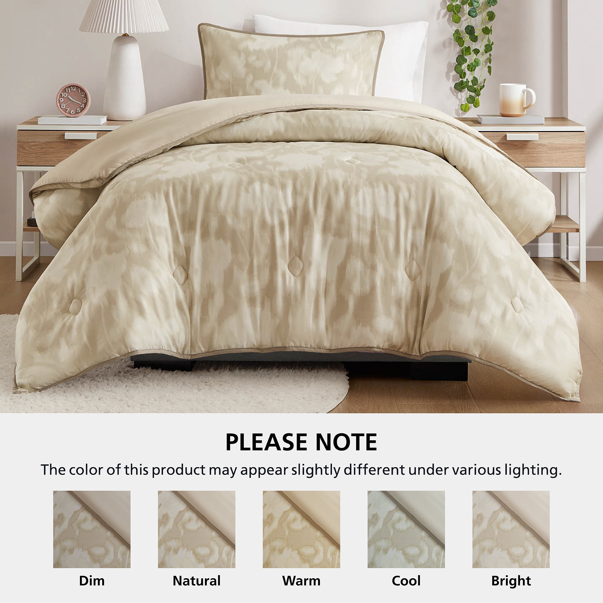 Mainstays Blurred Rose 2-Piece Beige Comforter Set, Twin/Twin XL
