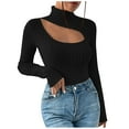 thumbnail image 2 of AXXD Black Basic Oversized Tshirts for Women Summer 2024 Trendy Button Round-Neck Long Sleeve Casual T-shirt Top Solid Blouse, 2 of 9