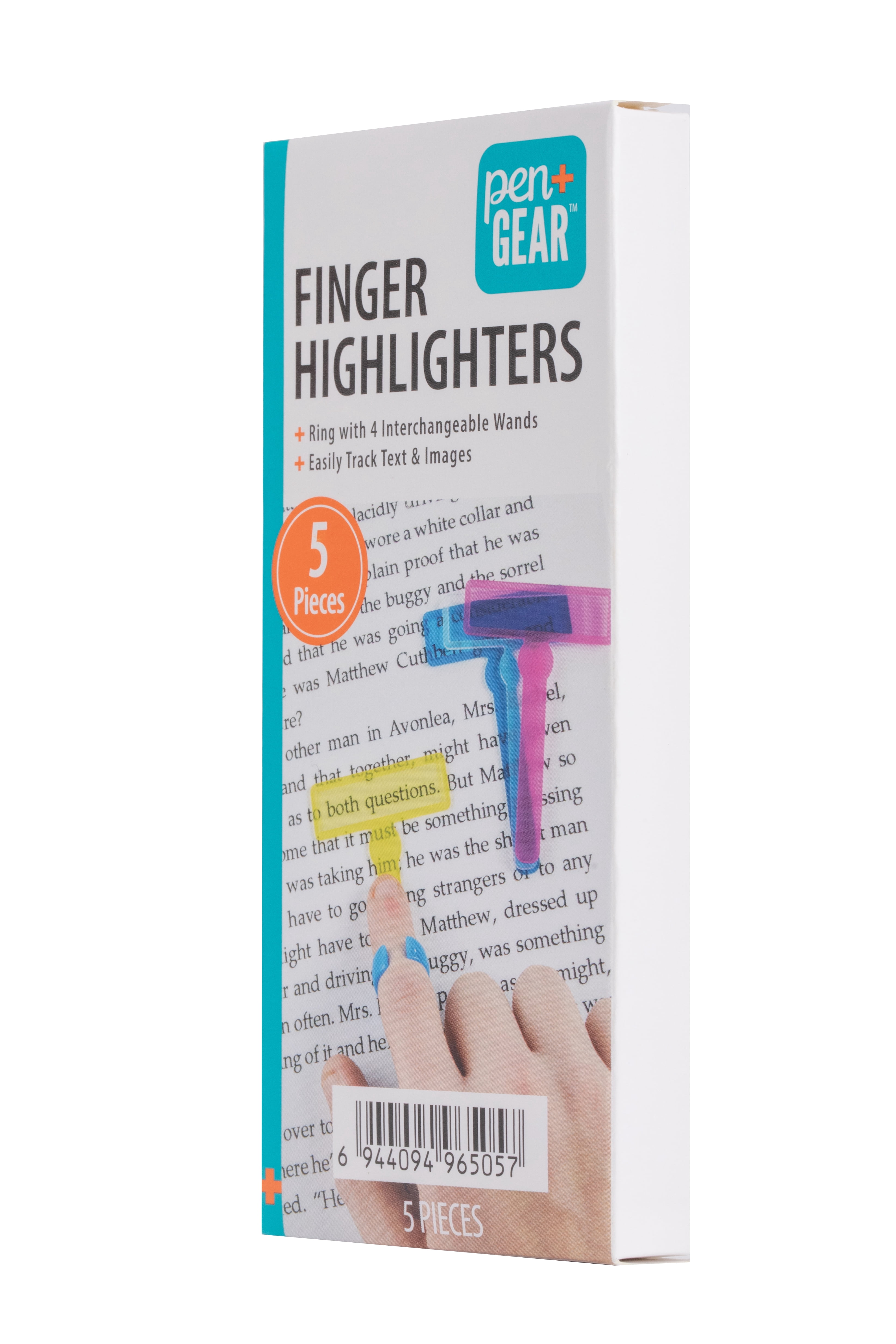 Pen+Gear Finger Reading Highlighter Adaptive Set - 5 Pieces with Interchangeable Wands and Ring