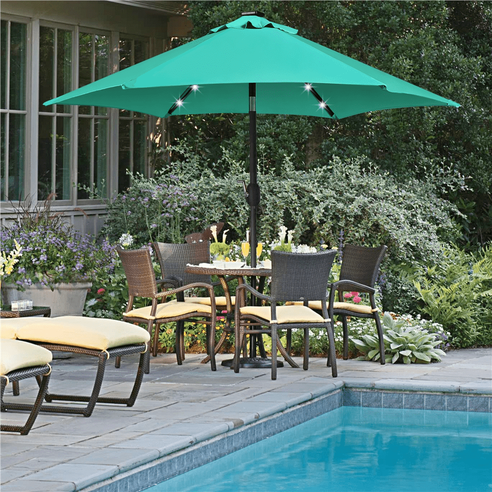 Renwick 7.5Ft Patio Market Umbrella with 18 LED Lights, Turquoise
