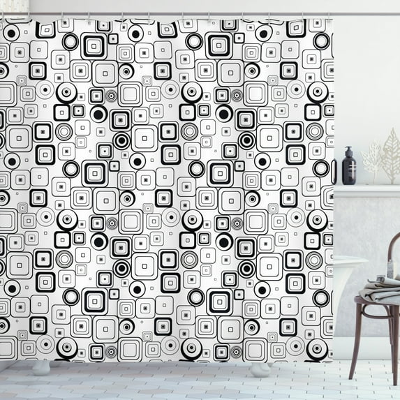 Ambesonne Black and White Shower Curtain, Squares Circles, 69"Wx84"L, Black White