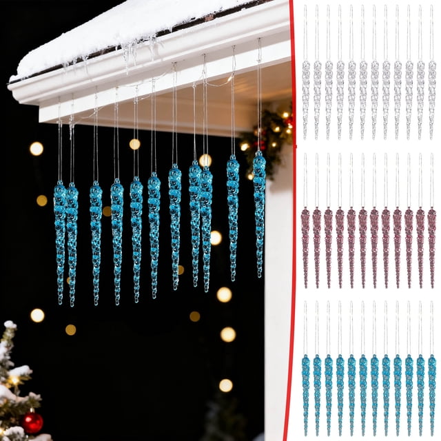 12 Adornos Navideños de Carámbanos de Acrílico Transparente | Forma de Hielo Real | Ligeros y Resistentes a La Intemperie | Perfectos para Fotografía y Decoración