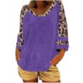 thumbnail image 1 of Camisetas de manga corta con cuello en V para mujer, camisetas casuales de retazos de leopardo, camisetas Pompotops hfajkhk123641, 1 of 5
