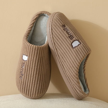 

〖Yilirongyumm〗 Khaki 44 Slippers For Women Winter Home Embroidered Cotton Slides Slippers Casual Home Shoes