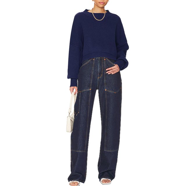 xiaxaixu Chandail en Tricot Uni/à Rayures pour Femmes Col Rond Manches Longues Pulls Amples Printemps Automne Décontractés Mode Urbaine