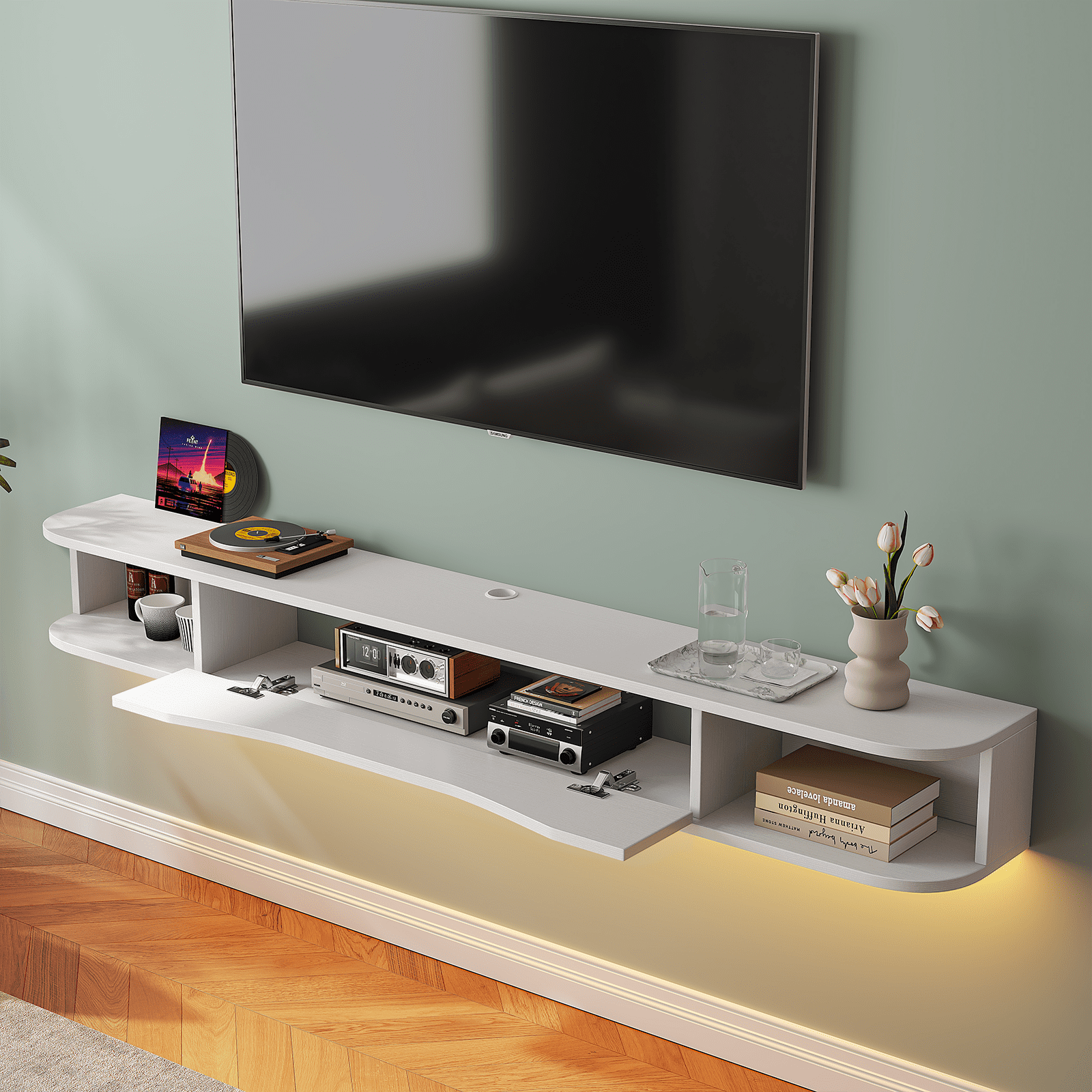 FloatiCasa 47-inch Floating TV Stand Wall Mounted Floating TV Console for TVs up to 50" Entertainment Center(White)