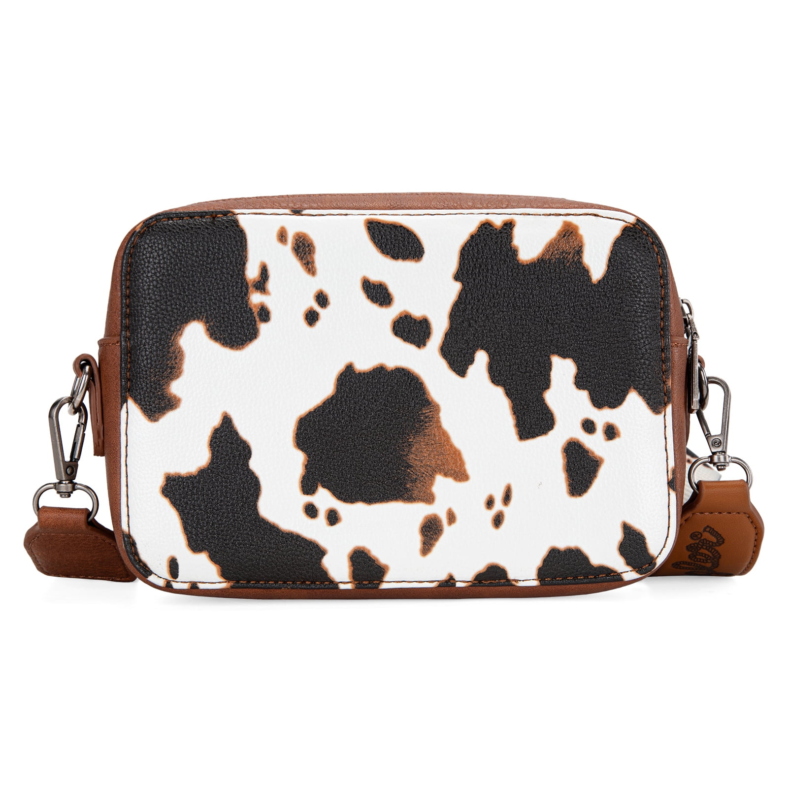 Wrangler Cow Print Crossbody Bag for Women Western Cowgirl Crossbody Purses with Guitar Strap, Brown
