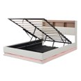 thumbnail image 6 of Full Size PU Upholstered Bed with Charging Ports & Adjustable LED Lights,  Hydraulic Storage Platform Bed with Upholstered Bookcase Headboard, Wooden Platform Bed Frame for Kids Teens Adults, White, 6 of 9