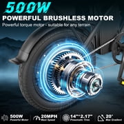 14” Folding Electric Bike for Adults & Teens, 500W Motor, 20MPH Top Speed, 48V Removable Battery, Up to 30 Miles Range, UL2849 Certified