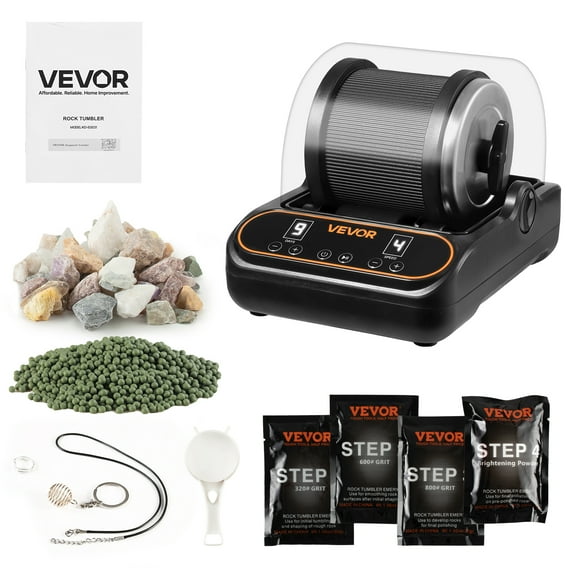 VEVOR Rock Tumbler, 2 lb Rock Polishing Machine, Rocks Tumbling Kit with 4-Speed Adjustment, 1–9 Day Timer, PC Sound Reduction Cover & TPU Drum, Direct Drive Motor Rocks Polishing, Quiet Operation