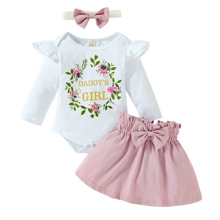 

Babibeauty Infant Baby Girls Skirt Set Daddy s Girl Long Sleeve Romper Tutu Skirt Headband Outfit Clothes(12-18 Months)