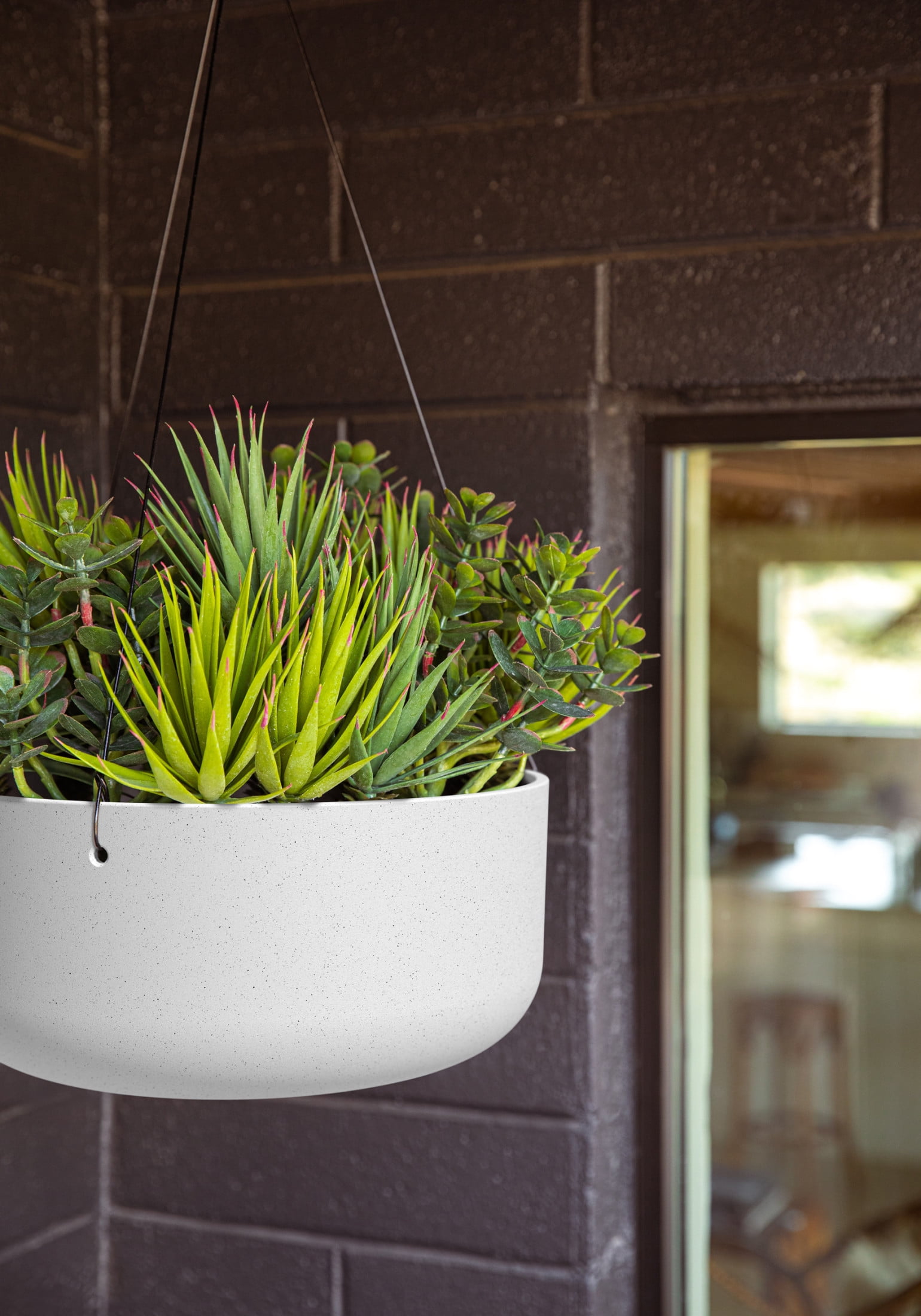 Veradek Mason Series Hanging Kona Bowl 14" Plastic-Stone Planter 2-Pack White