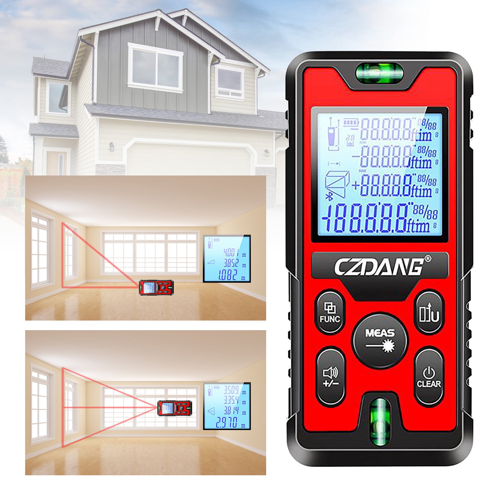 Distance Measurer Handheld Electronic Tape Measure With LCD Display Rechargeable For Indoor/Outdoor Use Construction