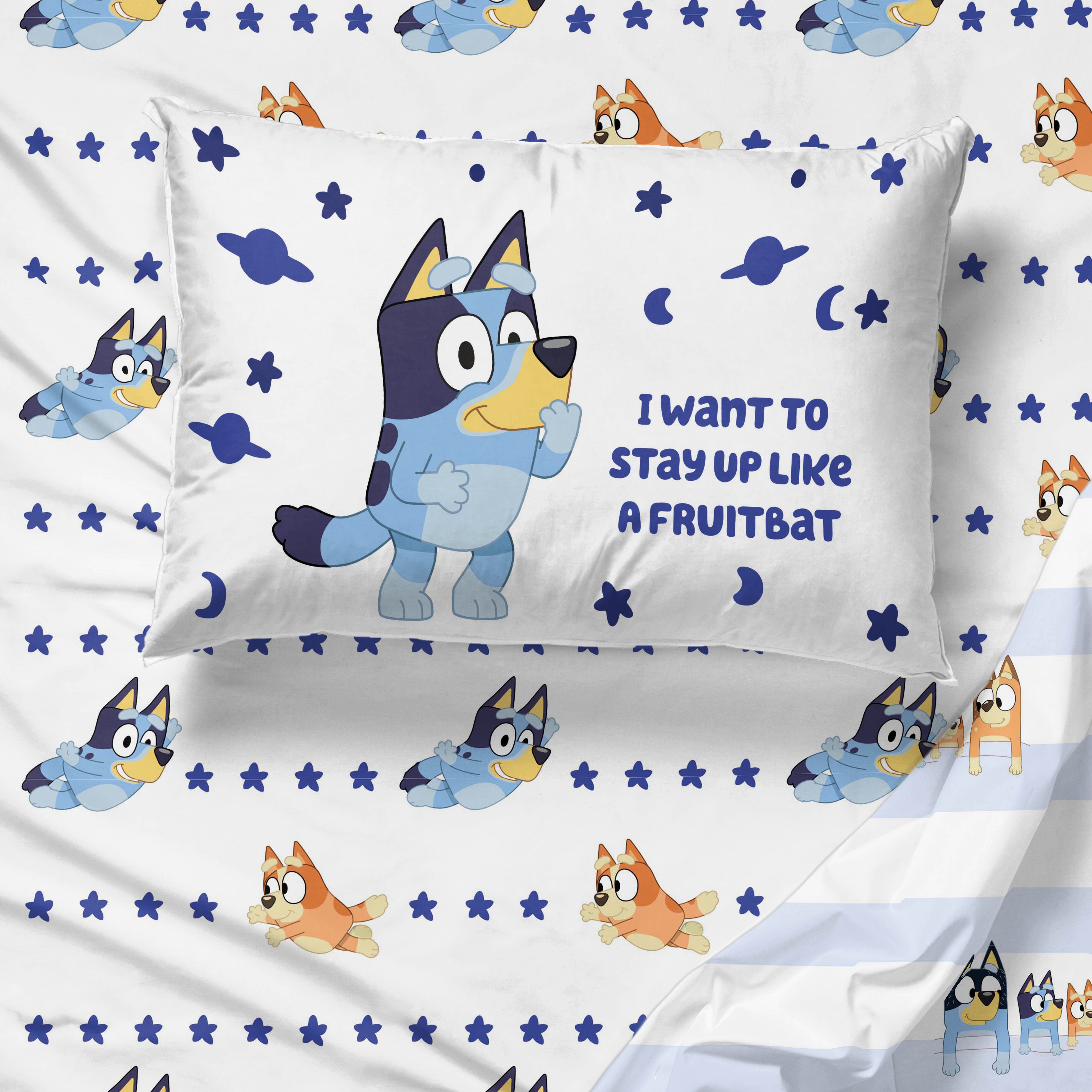 Bluey In The Dream 4-Piece Queen Sheet Set, Polyester, Blue & White, BBC Studios