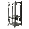 UniFlame Black Wrought Iron Log Holder with Fire Tools with Ring Handles