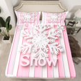 thumbnail image 2 of jejeloiu Chic Snowflake Bed Sheets,Merry Christmas King Sheets,Pink White Lines Sheet Set For Teens,Ultra Soft Home Decor,4-Piece, 2 of 7
