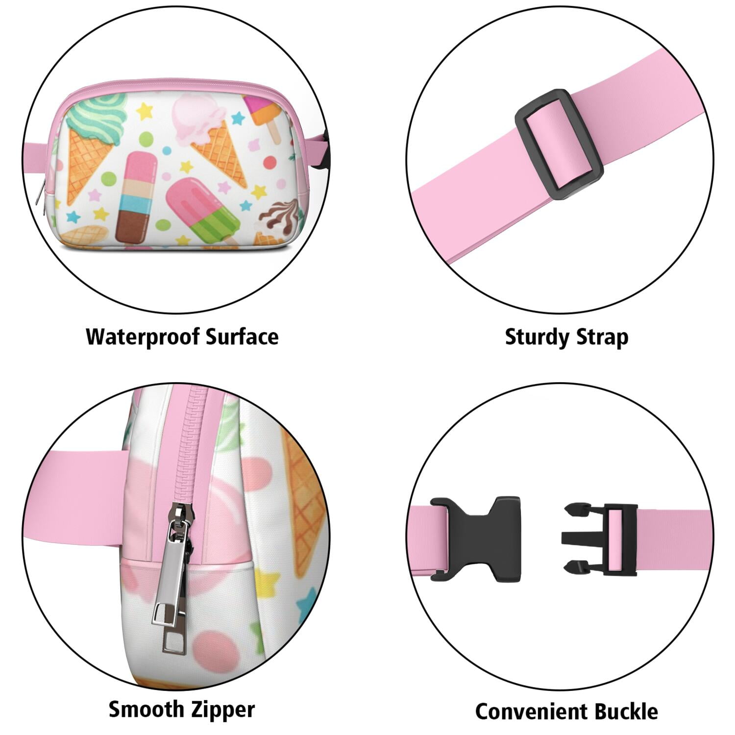 Crossbody Belt Bag Ice Cream Waist Bag Running Belt Bag for Jogging for Women Casual Waist Packs with Adjustable Strap Waterproof Belt Bag for Workout Running Travelling